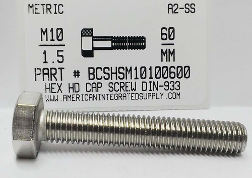 M10-1.50X60mm HEX HEAD CAP SCREW A2 STAINLESS STEEL D933