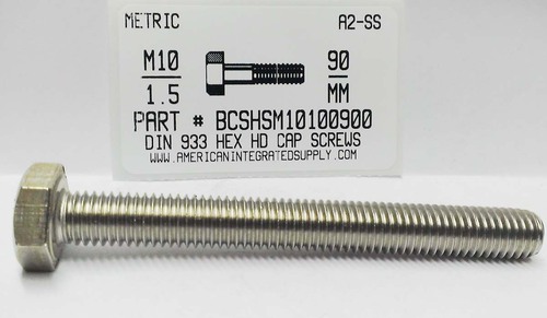 M10-1.50X90mm HEX HEAD CAP SCREW A2 STAINLESS STEEL D933