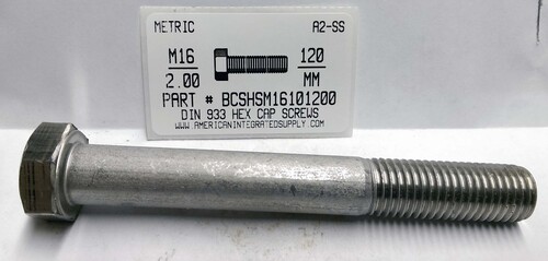 M16-2.00X120mm HEX HEAD CAP SCREW A2 STAINLESS STEEL D931