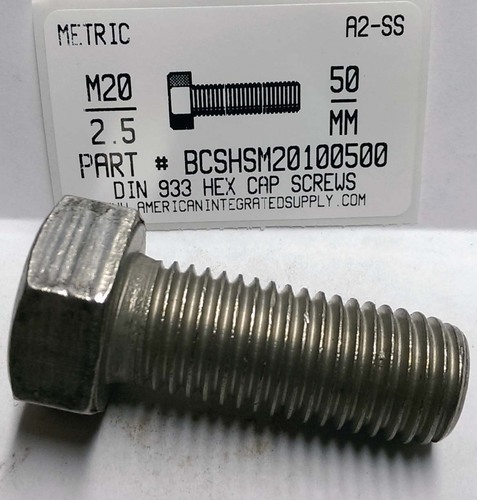 M20-2.50X50MM HEX HEAD CAP SCREW A2 STAINLESS STEEL D933