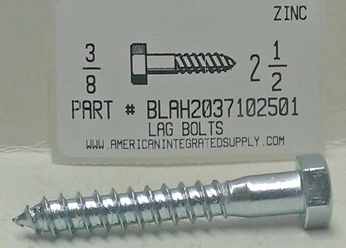 3/8X2-1/2 HEX HEAD LAG BOLT STEEL ZINC PLATED