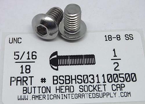 5/16-18X1/2 BUTTON HEAD SOCKET CAP SCREW 18-8 STAINLESS STEEL