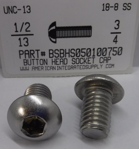 1/2-13X3/4 BUTTON HEAD SOCKET CAP SCREW 18-8 STAINLESS STEEL