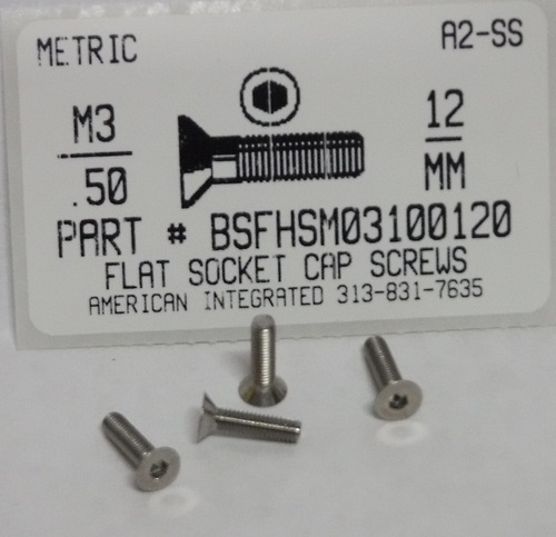 M3-.50X12MM FLAT HEAD SOCKET CAP SCREW A2 STAINLESS STEEL D7991