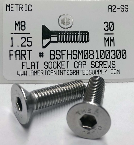 M8-1.25X30mm FLAT HEAD SOCKET CAP SCREW A2 STAINLESS STEEL D7991