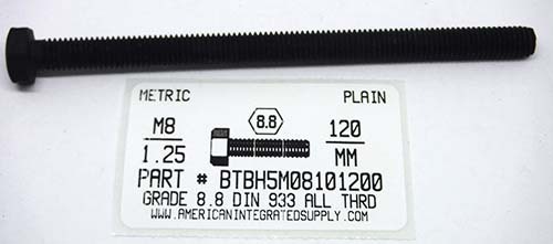 M8-1.25X120MM HEX CAP SCREW FULLY THREADED 8.8 STEEL ZINC D933