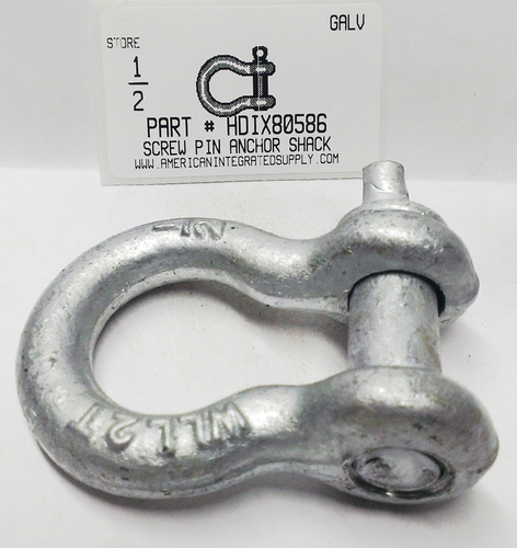 1/2 SCREW PIN ANCHOR SHACKLE HOT DIPPED GALVANIZED RATED CAPACITY 4000 LBS