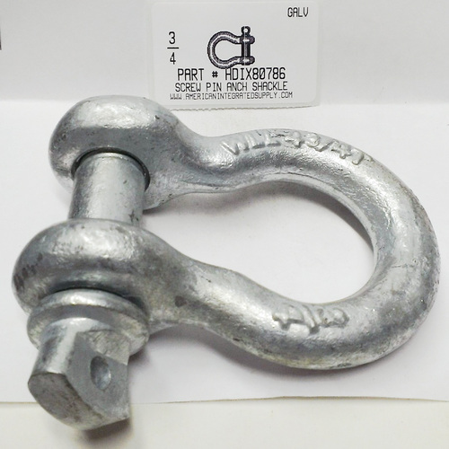 3/4 SCREW PIN ANCHOR SHACKLE HOT DIPPED GALVANIZED RATED CAPACITY 9500 LBS