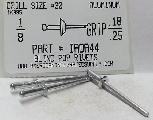 1/8 BLIND RIVET .188-.250 GRIP ALUMINUM RIVET ALUMINUM MANDREL
