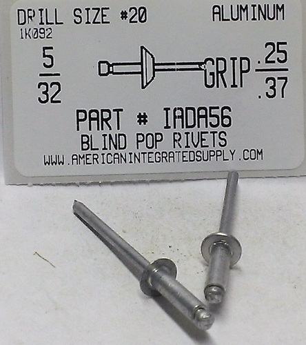 5/32 BLIND RIVET .251-.375 GRIP ALUMINUM RIVET ALUMINUM MANDREL
