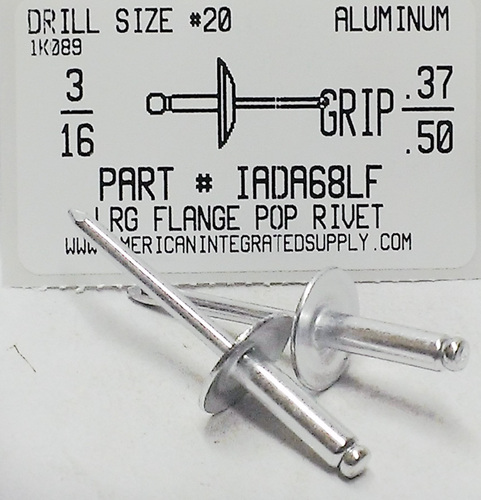 3/16 BLIND RIVET .376-.500 GRIP LARGE FLANGE ALUMINUM RIVET ALUMINUM MANDREL