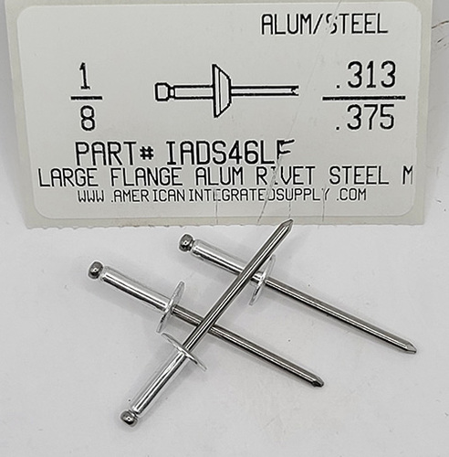 1/8 BLIND RIVET .313-.375 GRIP LARGE FLANGE ALUMINUM RIVET STEEL MANDREL