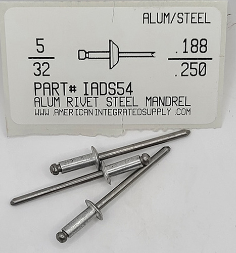 5/32 BLIND RIVET .188-.250 GRIP ALUMINUM RIVET STEEL MANDREL (DISCONTINUED)