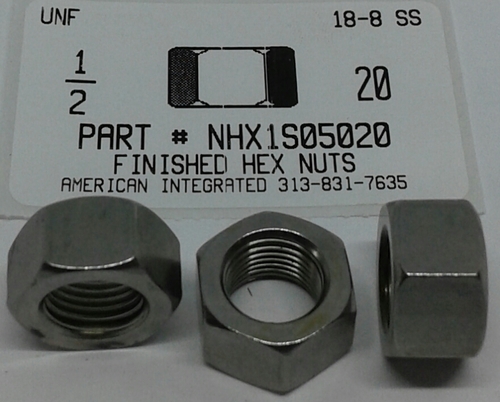 1/2-20 FINISHED HEX NUT 18-8 STAINLESS STEEL