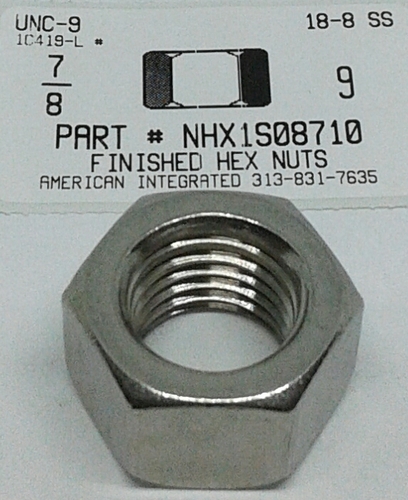 7/8-9 FINISHED HEX NUT 18-8 STAINLESS STEEL
