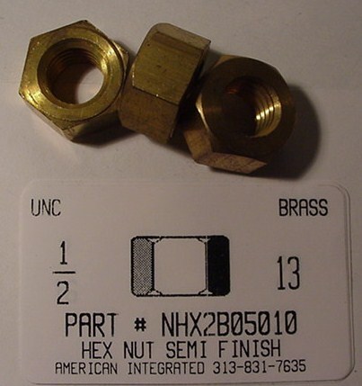 1/2-13 HEX NUT SEMI FINISHED BRASS (DISCONTINUED)