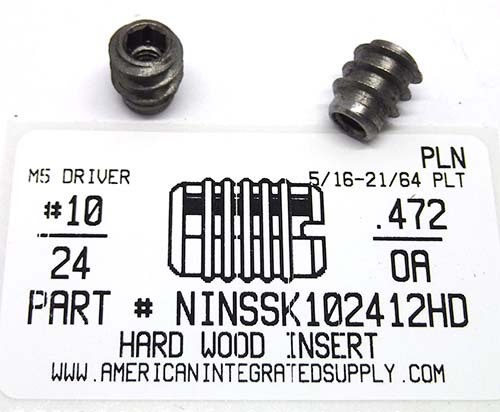 10-24 HARD WOOD INSERT STL PLN 5/16-21/64 PILOT .472