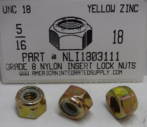 5/16-18 HEX NYLON INSERT LOCK NUT NE SERIES GRADE C STEEL YELLOW ZINC PLATED