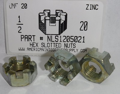 1/2-20 HEX SLOTTED NUT STEEL ZINC PLATED