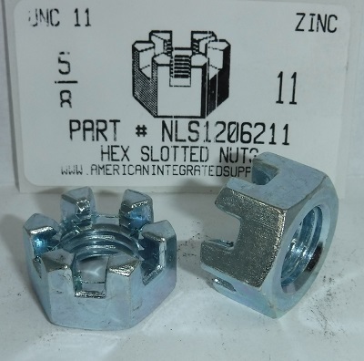 5/8-11 HEX SLOTTED NUT STEEL ZINC PLATED