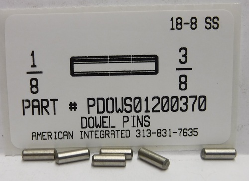 1/8X3/8 DOWEL PIN 18-8 STAINLESS STEEL