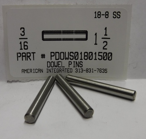 3/16X1-1/2 DOWEL PIN 18-8 STAINLESS STEEL