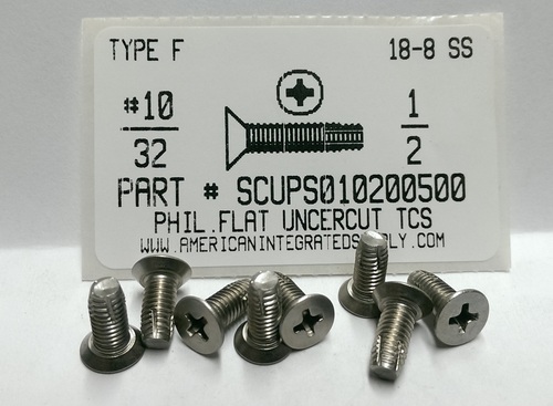 #10-32X1/2 UNDERCUT FLAT HEAD PHILLIPS THREAD CUTTING SCREW TYPE F 410-SS STAINLESS STEEL