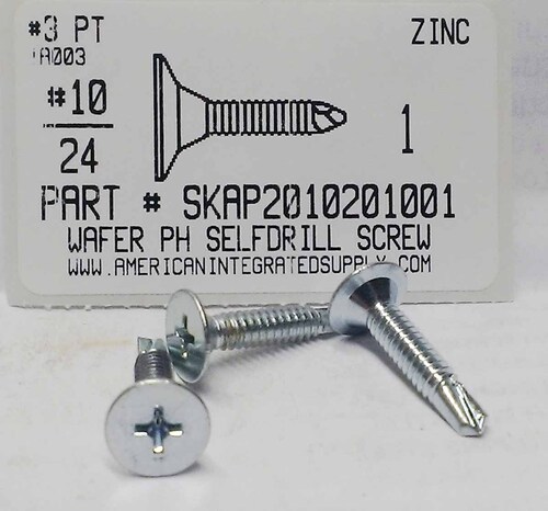 #10-24X1 WAFER HEAD PHILLIPS SELF DRILLING SCREW #3 POINT STEEL ZINC PLATED