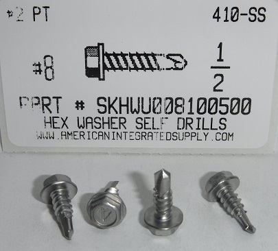#8X1/2 HEX WASHER HEAD SELF-DRILLING SCREW #2 POINT 410 STAINLESS STEEL