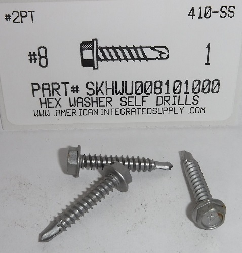 #8X1 HEX WASHER HEAD SELF-DRILLING SCREW #2 POINT 410 STAINLESS STEEL