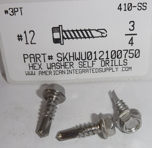 #12X3/4 HEX WASHER HEAD SELF DRILLING SCREW #3 POINT 410 STAINLESS STEEL