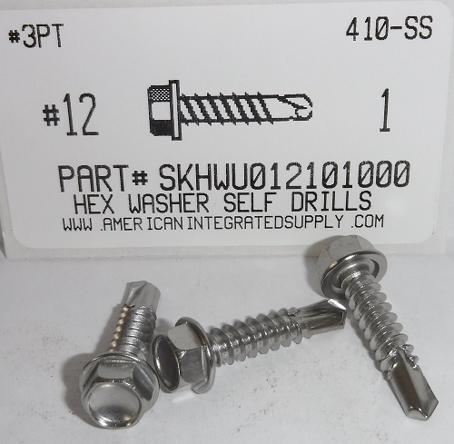 #12X1 HEX WASHER HEAD SELF DRILLING SCREW #3 POINT 410 STAINLESS STEEL