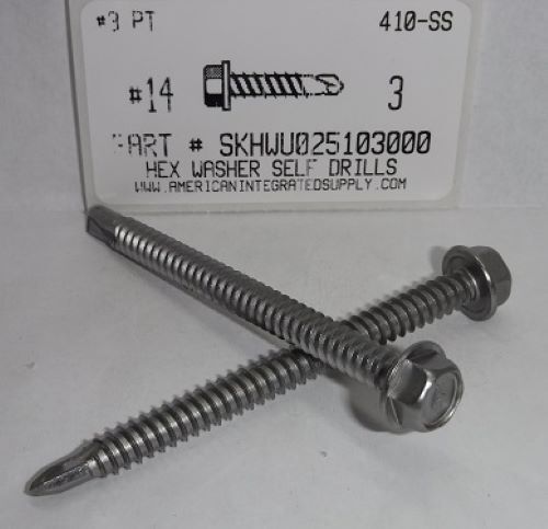 #14X3 HEX WASHER HEAD SELF DRILLING SCREW #3 POINT 410 STAINLESS STEEL