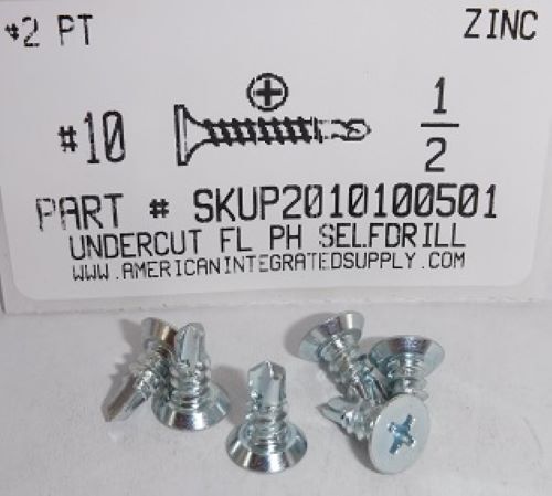 #10X1/2 UNDERCUT FLAT HEAD PHILLIPS SELF DRILLING SCREW #2 POINT STEEL ZINC PLATED