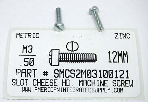 M3-.50X12mm CHEESE HEAD SLOT MACHINE SCREW STEEL ZINC PLATED D84
