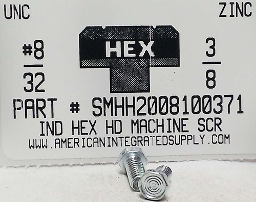 #8-32X3/8 INDENTED HEX HEAD MACHINE SCREW STEEL ZINC PLATED (DISCONTINUED)