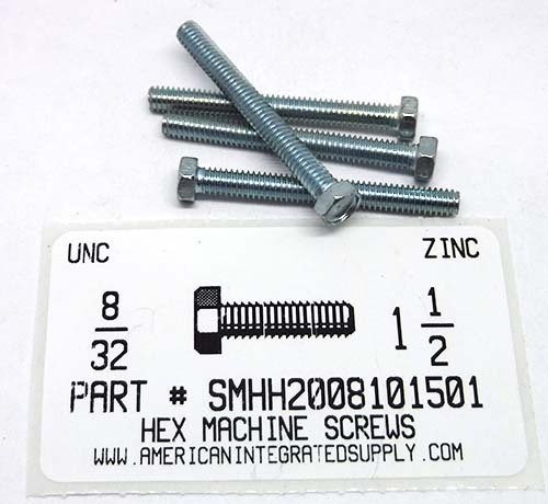 #8-32X1-1/2 INDENTED HEX HEAD MACHINE SCREW STEEL ZINC PLATED