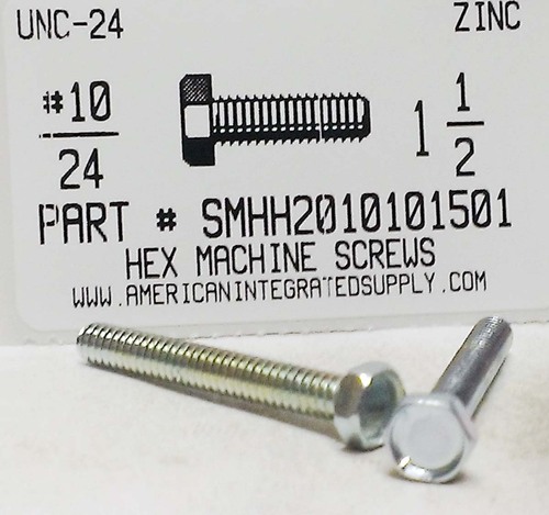#10-24X1-1/2 INDENTED HEX HEAD MACHINE SCREW STEEL ZINC PLATED
