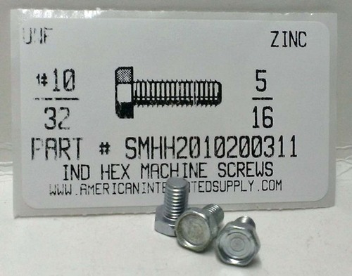 #10-32X5/16 INDENTED HEX HEAD MACHINE SCREW STEEL ZINC PLATED (DISCONTINUED)