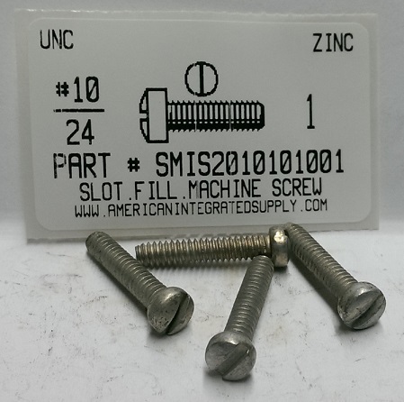 #10-24X1 FILLISTER HEAD SLOTTED MACHINE SCREW STEEL DULL ZINC PLATE .142