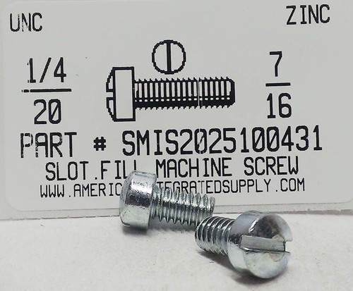 1/4-20X7/16 FILLISTER HEAD SLOTTED MACHINE SCREWS STEEL ZINC PLATED