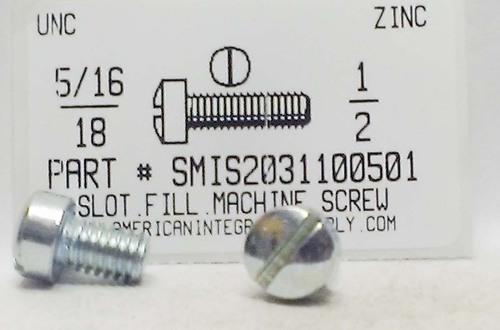 5/16-18X1/2 FILLISTER HEAD SLOTTED MACHINE SCREW STEEL ZINC PLATED