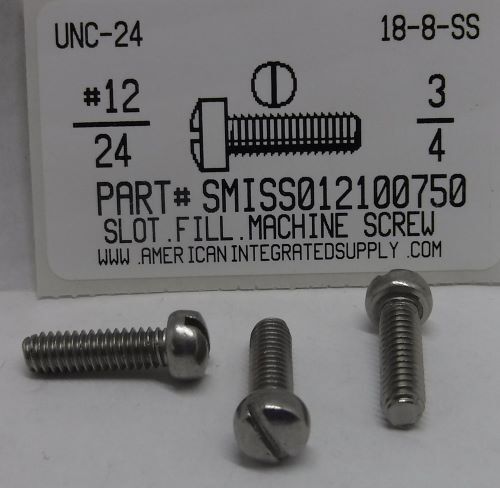 #12-24X3/4 FILLISTER HEAD SLOTTED MACHINE SCREW 18-8 STAINLESS STEEL