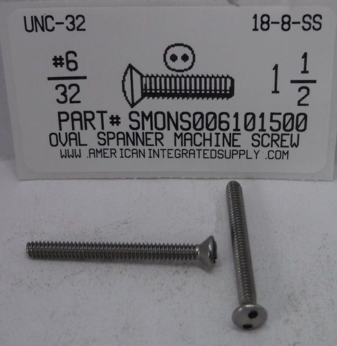 #6-32X1-1/2 OVAL HEAD SPANNER DRIVE MACHINE SCREW 18-8 STAINLESS STEEL