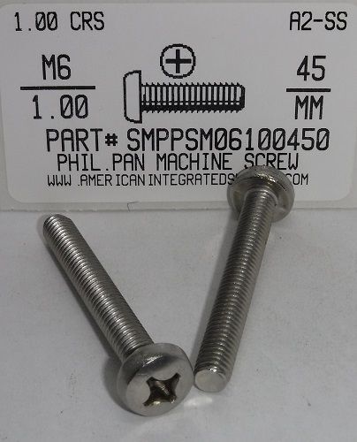 M6-1.00X45MM PAN HEAD PHILLIPS MACHINE SCREW A2 STAINLESS STEEL