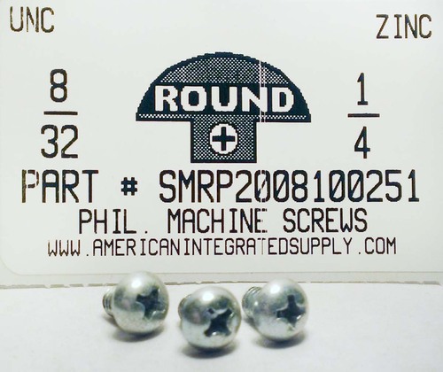 #8-32X1/4 ROUND HEAD PHILLIPS MACHINE SCREW STEEL ZINC PLATED
