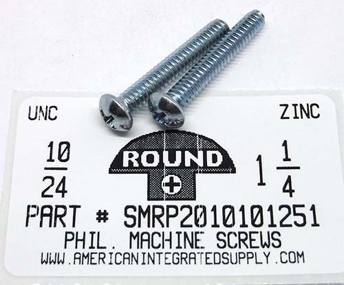 #10-24X1-1/4 ROUND HEAD PHILLIPS MACHINE SCREW STEEL ZINC PLATED