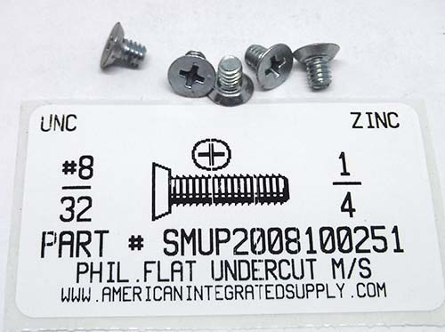 #8-32X1/4 UNDERCUT FLAT HEAD PHILLIPS MACHINE SCREW STEEL ZINC PLATED