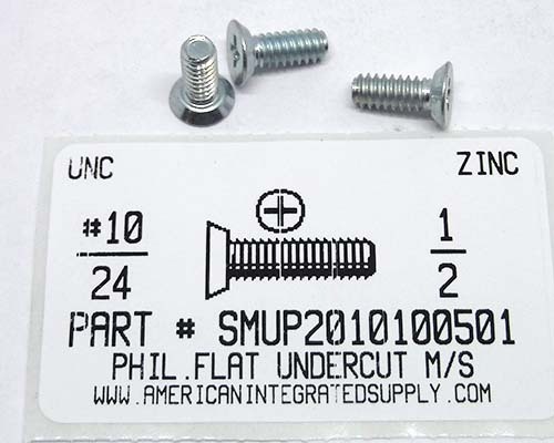 #10-24X1/2 UNDERCUT FLAT HEAD PHILLIPS MACHINE SCREW STEEL ZINC PLATED (DISCONTINUED)