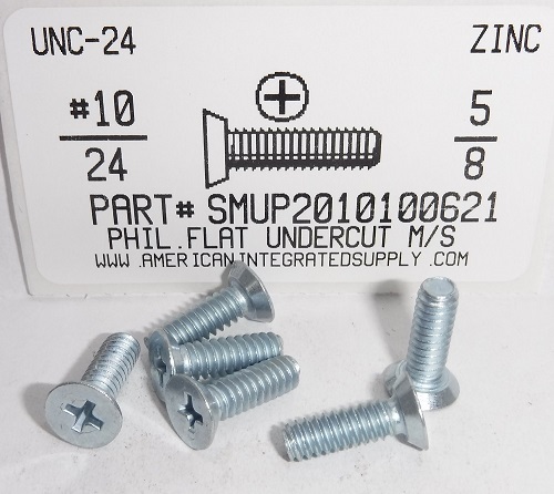 #10-24X5/8 UNDERCUT FLAT HEAD PHILLIPS MACHINE SCREW STEEL ZINC PLATED